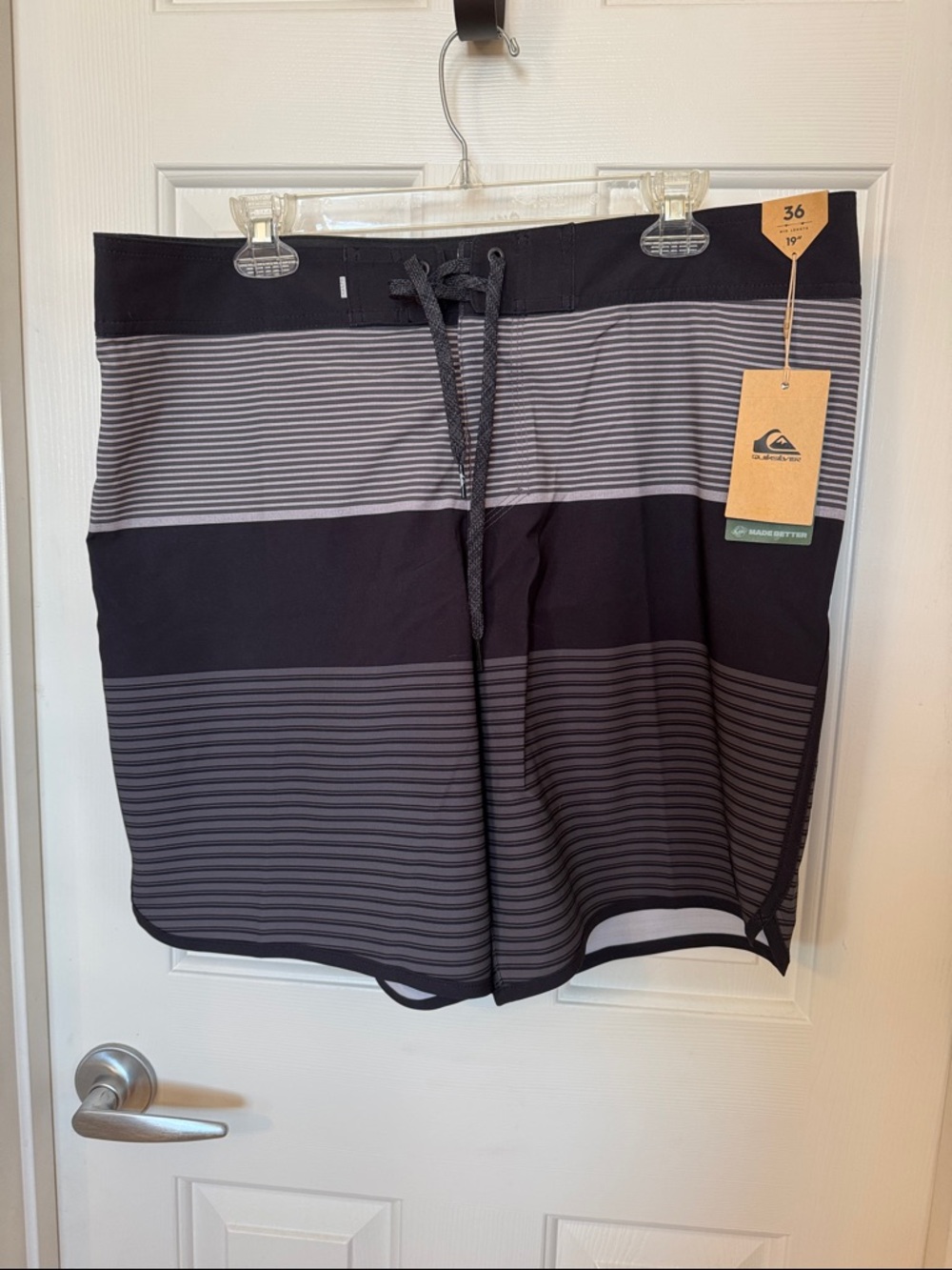 Quiksilver Men’s Black & Gray Striped Board Shorts